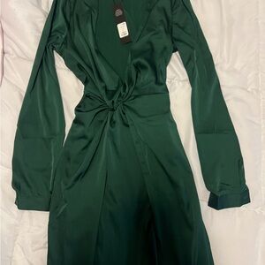 Fashion Nova Green Wrap Sundress with Bishop Sleeves